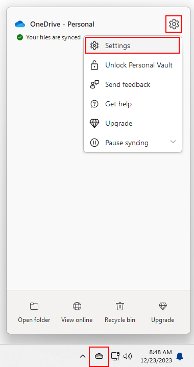 OneDrive: Open Settings