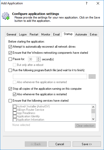 OneDrive Windows Service: Startup Tab