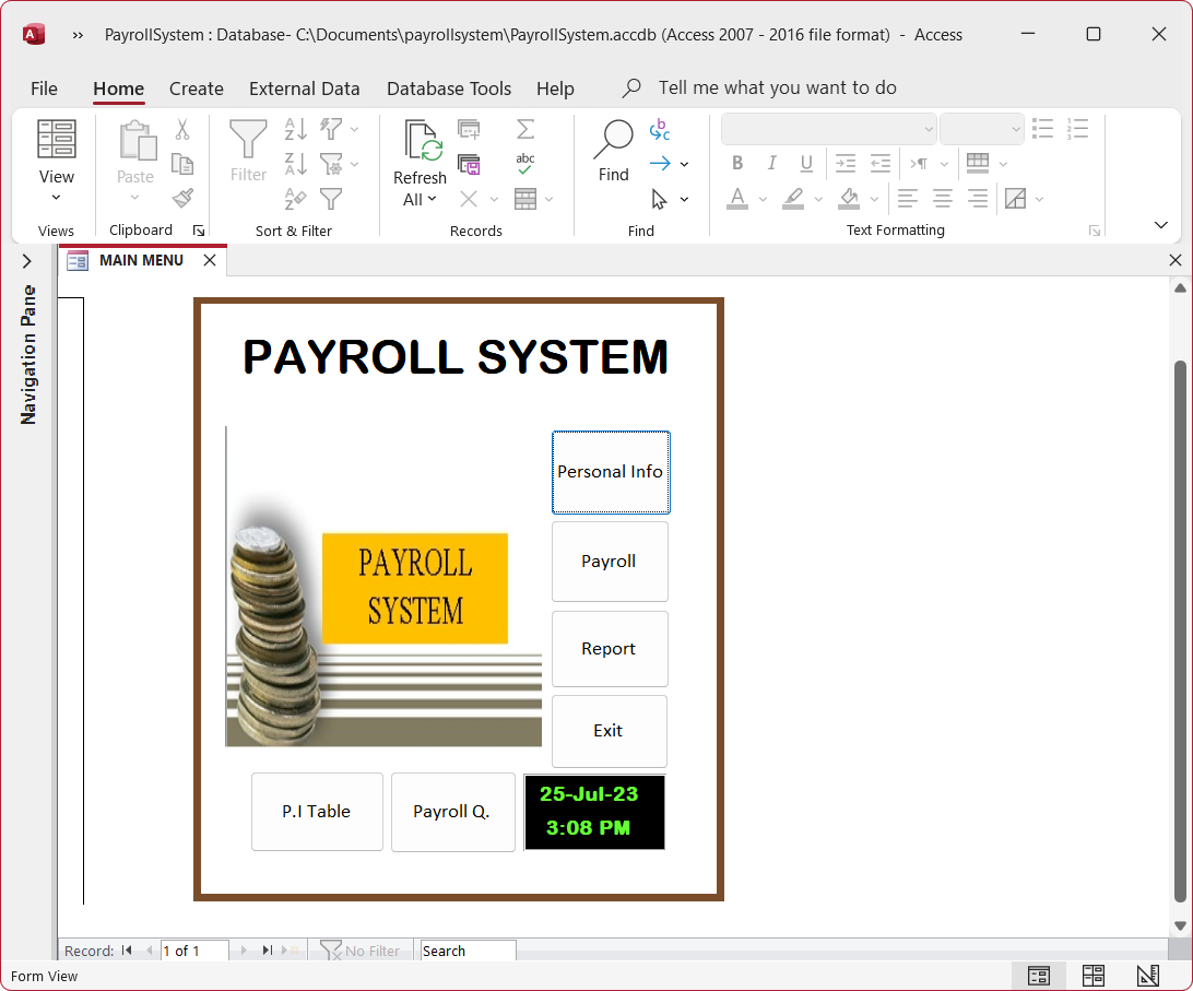 Payroll System Access Database