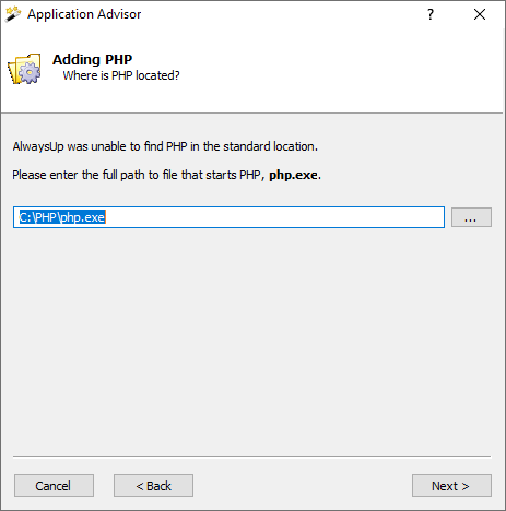 PHP Windows Service: Enter the full path to PHP.EXE
