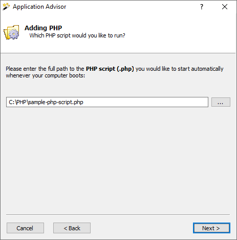 PHP Windows Service: Enter the .PHP script file