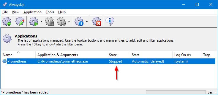 Prometheus Windows Service: Created