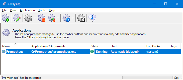 Prometheus Windows Service: Running