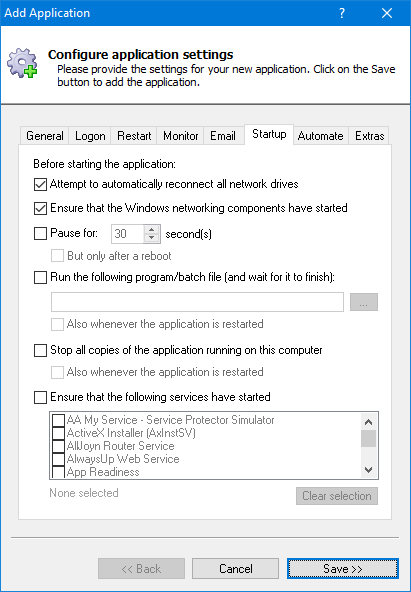 Rserve Windows Service: Startup Tab