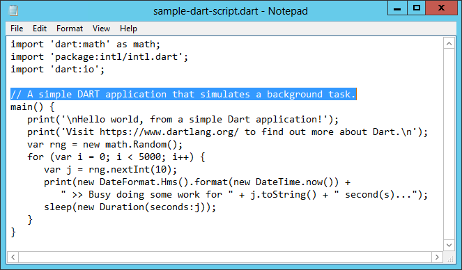 Sample Dart script code