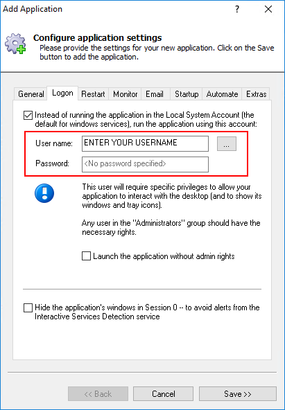 Enter your Windows account information