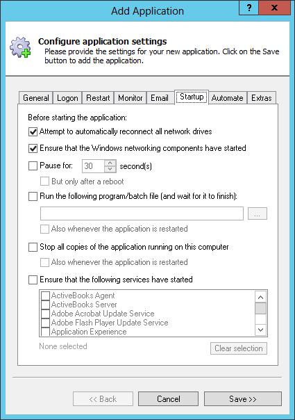 HSQLDB Windows Service: Startup Tab
