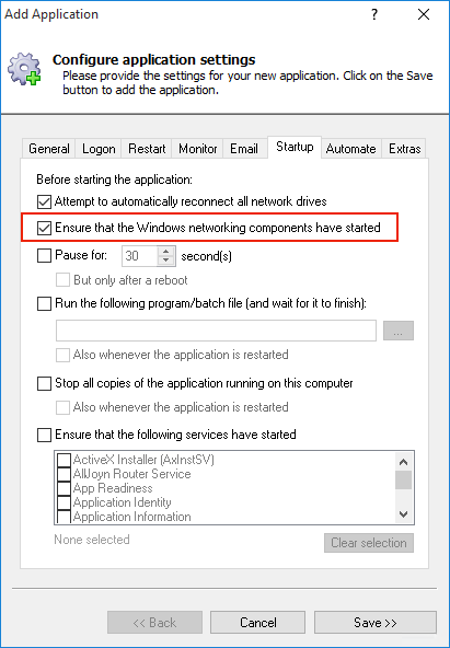 SimpleHTTPServer Windows Service: Startup Tab