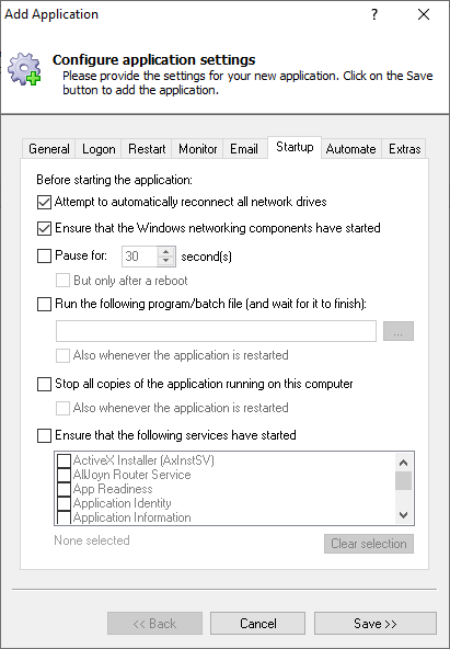 UFTP Daemon Windows Service: Startup Tab