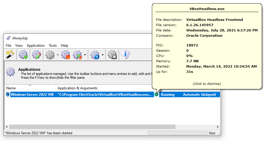 VirtualBox Windows Service: Running