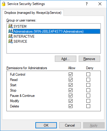 Service Security Settings
