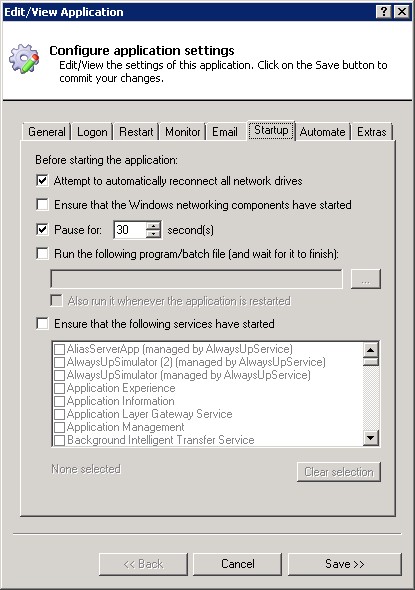 ScreenHunter Windows Service: Startup Tab
