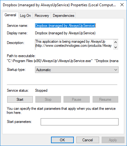 Dropbox Windows Service
