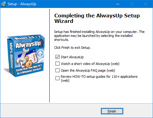 Install AlwaysUp: Finished