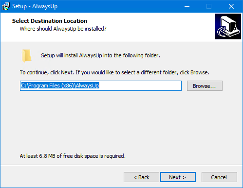 Install AlwaysUp: Installation Folder