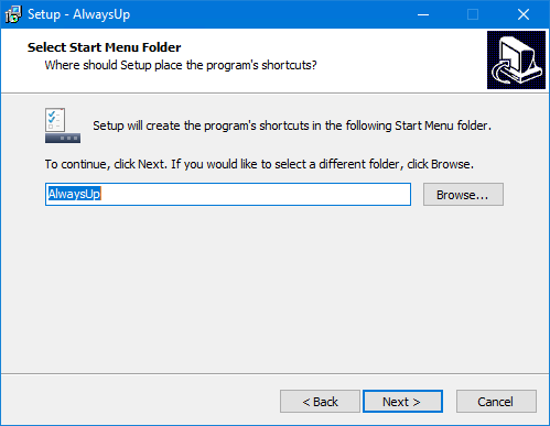 Install AlwaysUp: Start Menu Folder