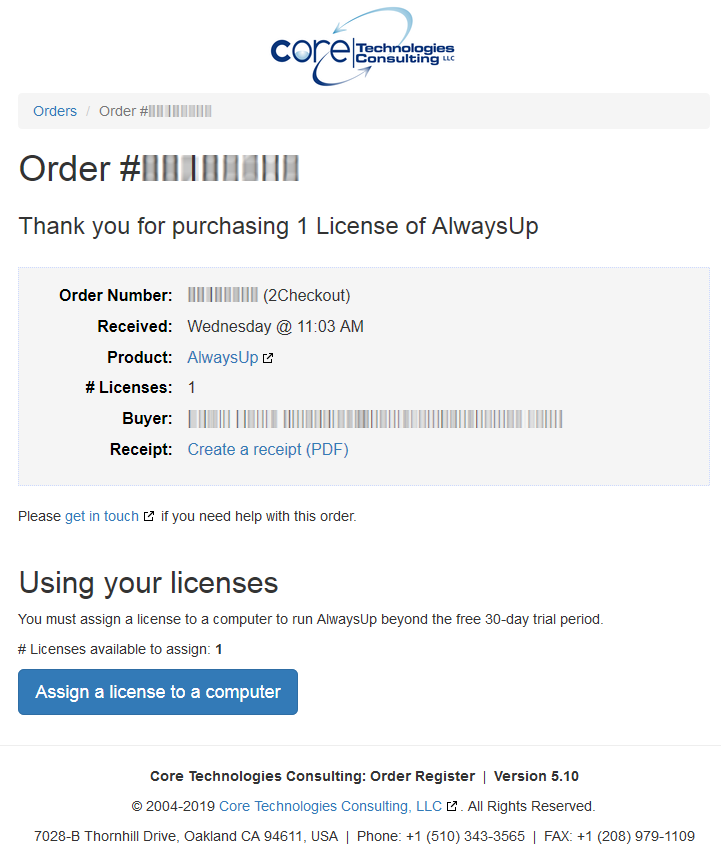 Your AlwaysUp Order Page