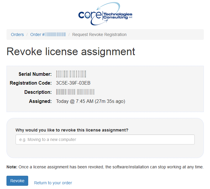 Revoke license assignment - Enter details