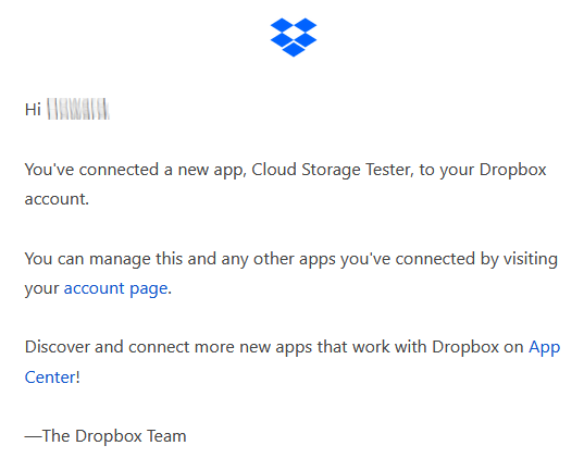 Dropbox: App connected email