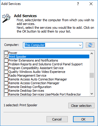 Add one or more Windows Services to manage