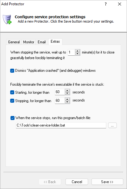 Extra settings to manage your service