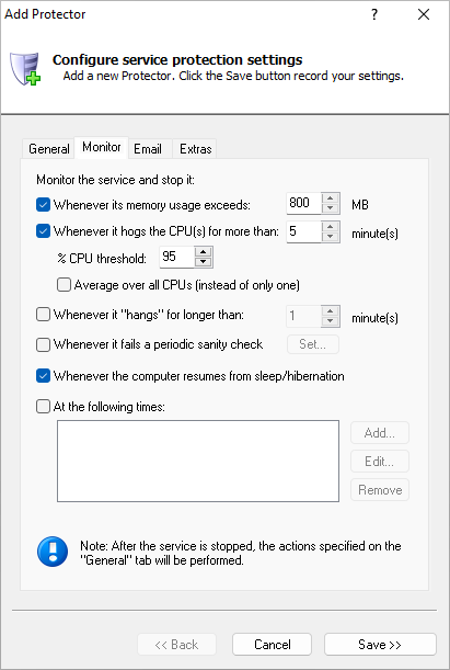 Protecting a Windows Service: Monitor Tab