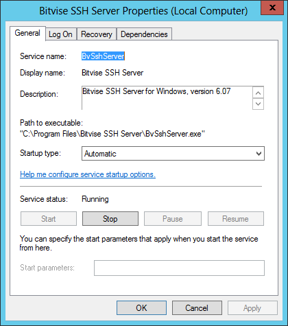 Bitvise SSH Server Windows Service