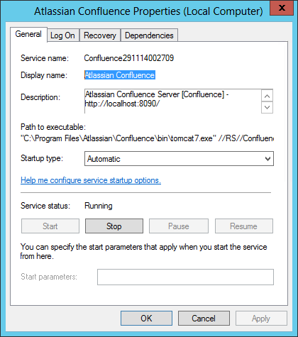 Confluence installed as a Windows Service