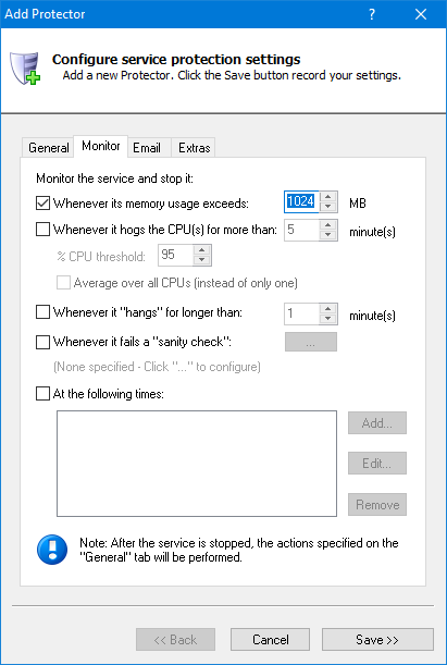 Consul Windows Service: Monitor Tab