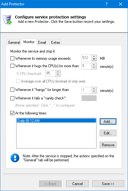 Filebeat Windows Service: Monitor Tab