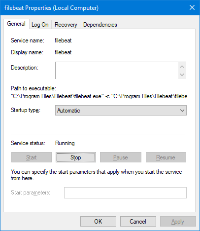 Filebeat Windows Service (Services.msc)