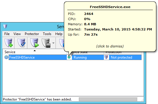 freeSSHd Windows Service: Information Tooltip