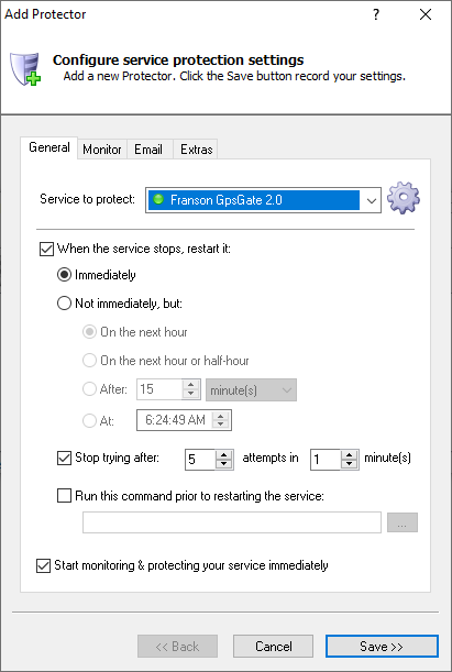 GpsGate Windows Service: General Tab