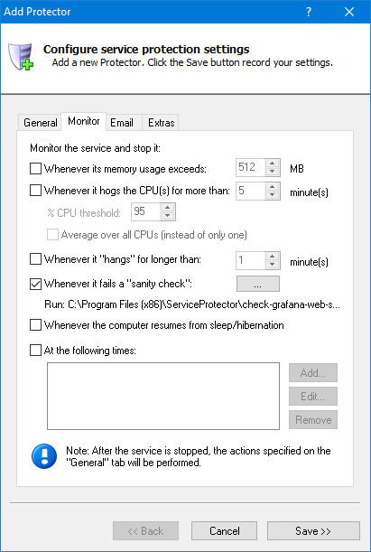 Grafana Windows Service: Monitor Tab