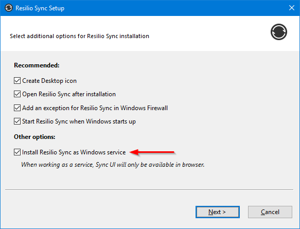 Install Resilio Sync as a Windows Service