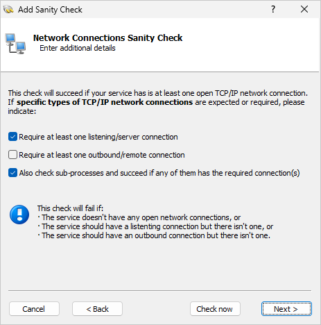 Setup the check for a listening network connection