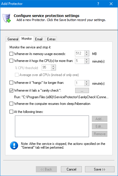 Memurai Windows Service: Monitor Tab