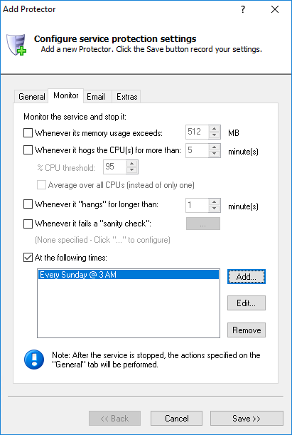 Mule Windows Service: Monitor Tab