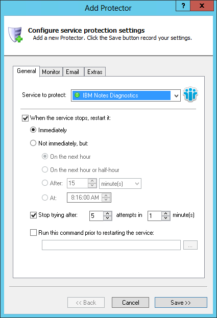 NSD Windows Service: General Tab