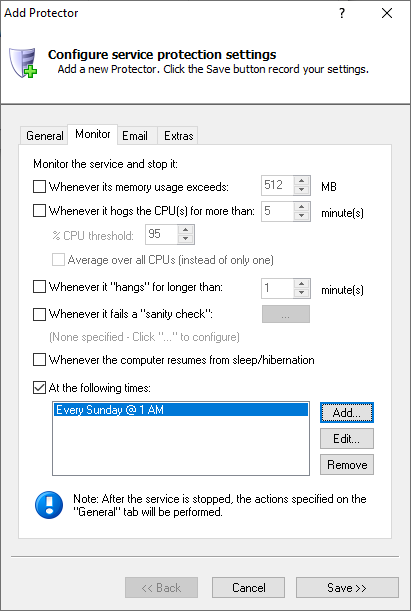 OpenDJ Windows Service: Monitor Tab