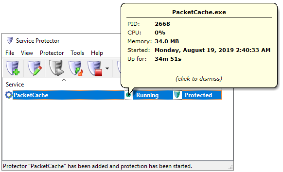 PacketCache Windows Service: Running Information