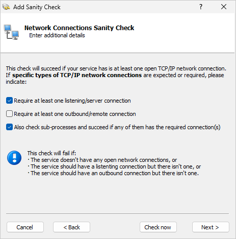 Setup the check for a listening network connection