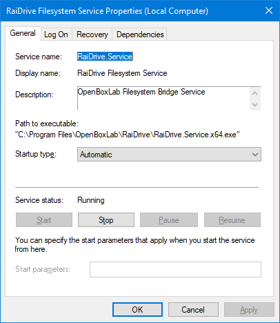 RaiDrive Filesystem Windows Service