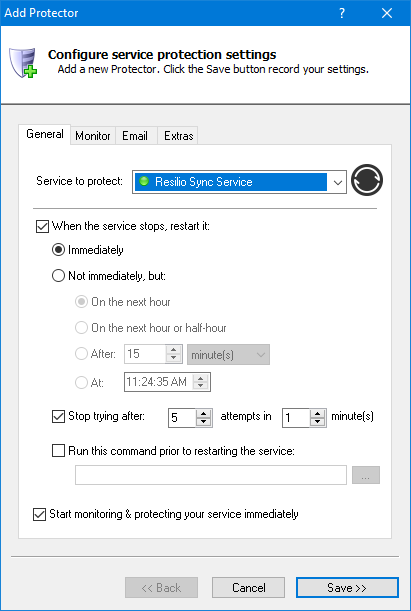 Resilio Sync Windows Service: General Tab