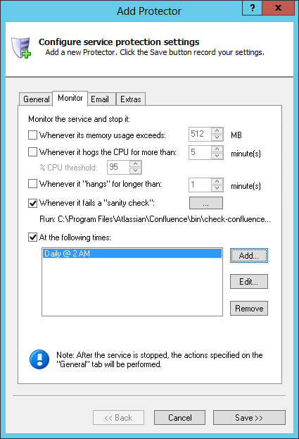 Confluence Windows Service: Monitor Tab