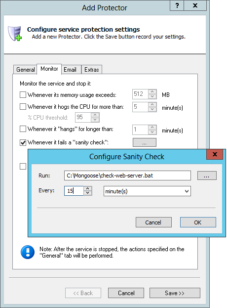 Mongoose Windows Service: Monitor Tab
