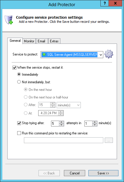 SQL Server Agent Windows Service: General Tab