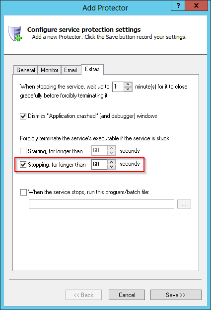 WildFly Windows Service: Extras Tab