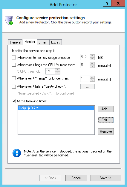 SMTP Windows Service: Monitor Tab