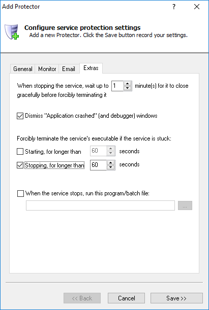 SonarQube Windows Service: General Tab
